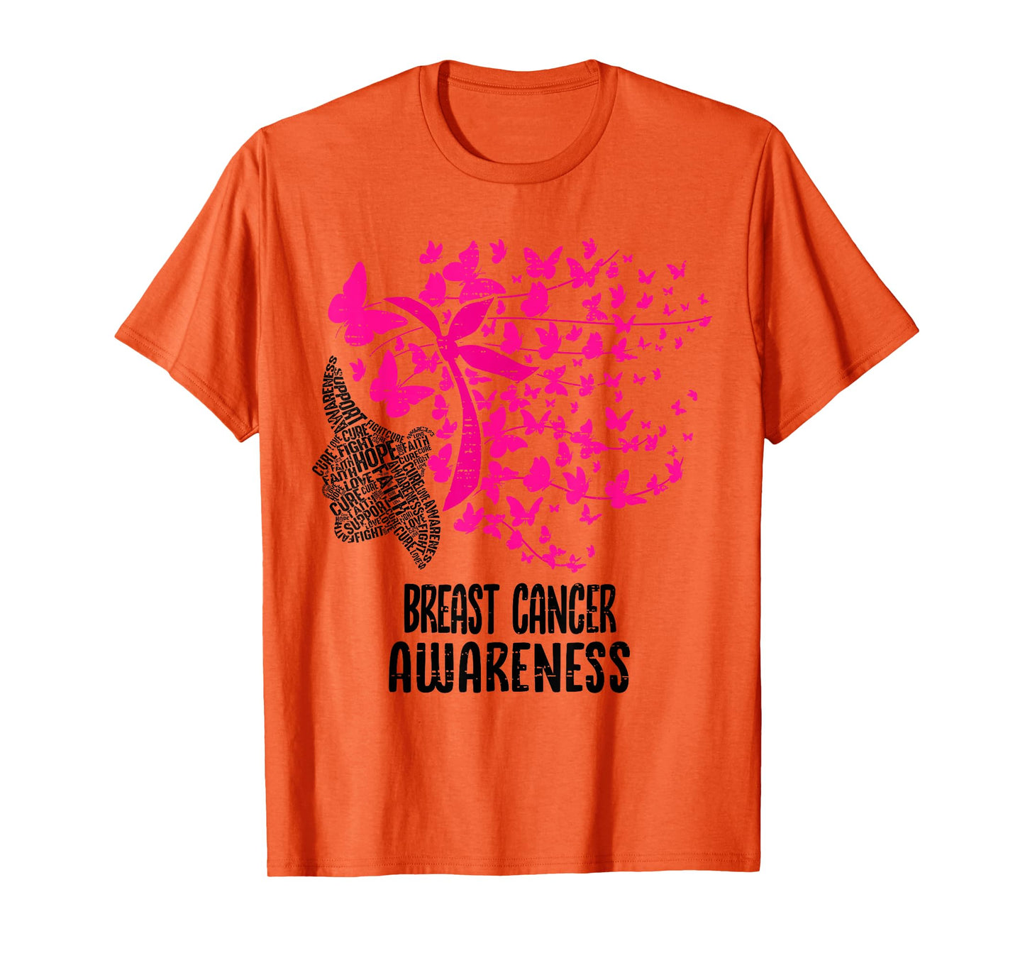 Breast Cancer Awareness Butterfly Hair Pink Ribbon Womens T-Shirt