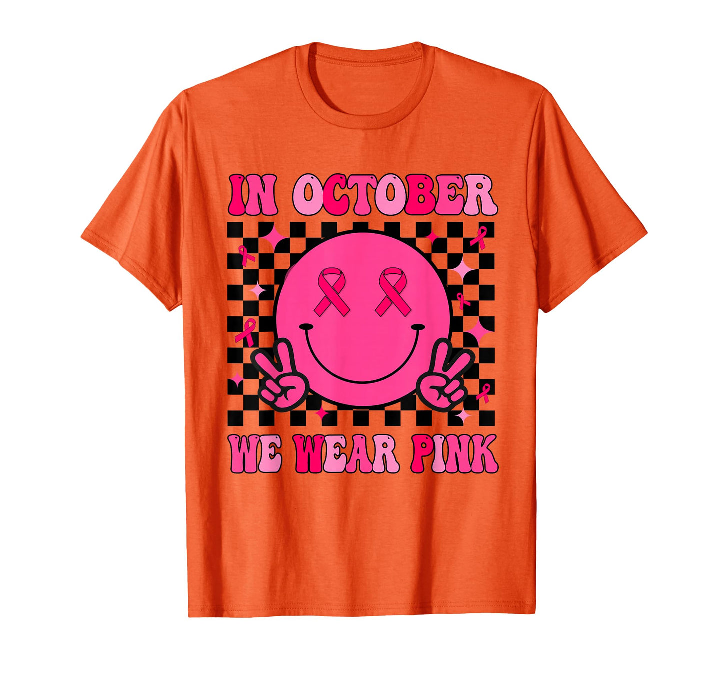 Groovy Breast Cancer Awareness In October We Wear Pink T-Shirt