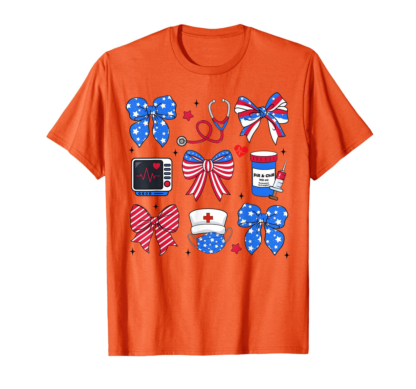Coquette Bow 4th Of July Nurse Nursing USA Flag Girl Women T-Shirt
