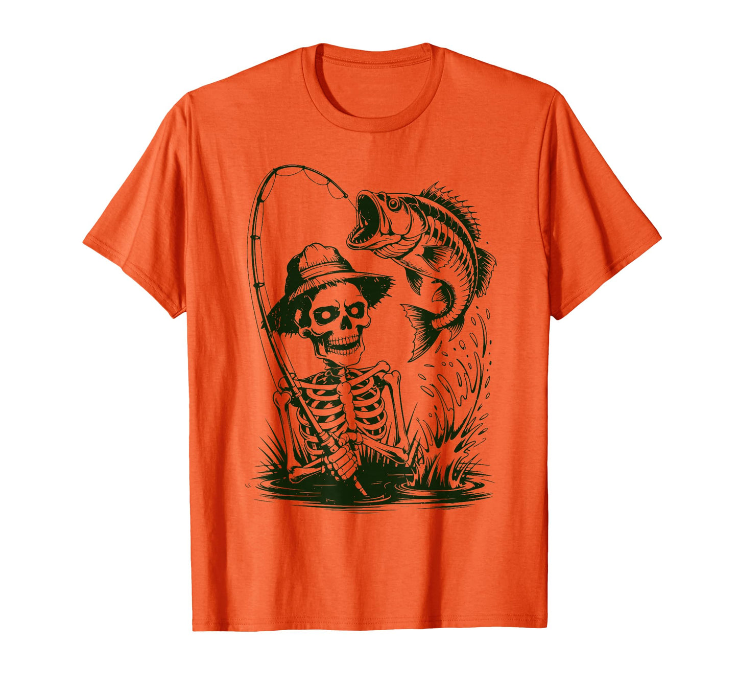 Kid Boy Bass Fish Skeleton Fishing Halloween Funny Fisherman T-Shirt