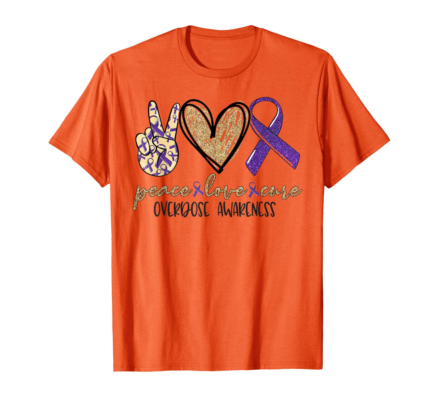 Peace Love Cure Purple Ribbon Overdose Awareness T-Shirt