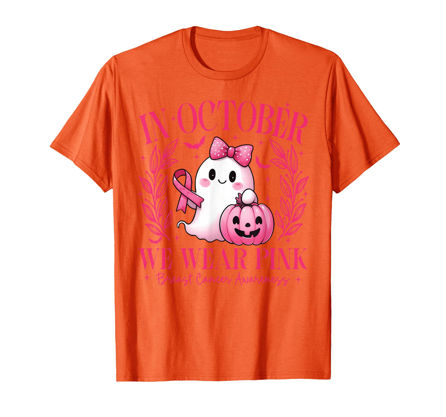 in October We Wear Pink Cute Ghost Breast Cancer Awareness T-Shirt