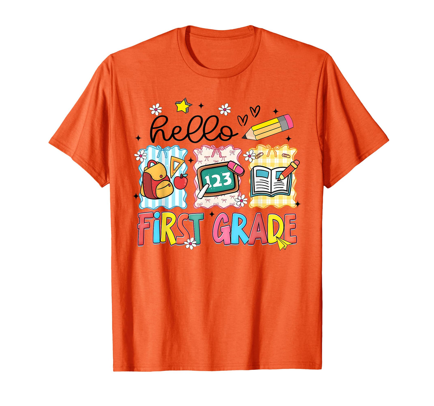 Hello First Grade First Day School Teacher Girl Cute Bow T-Shirt