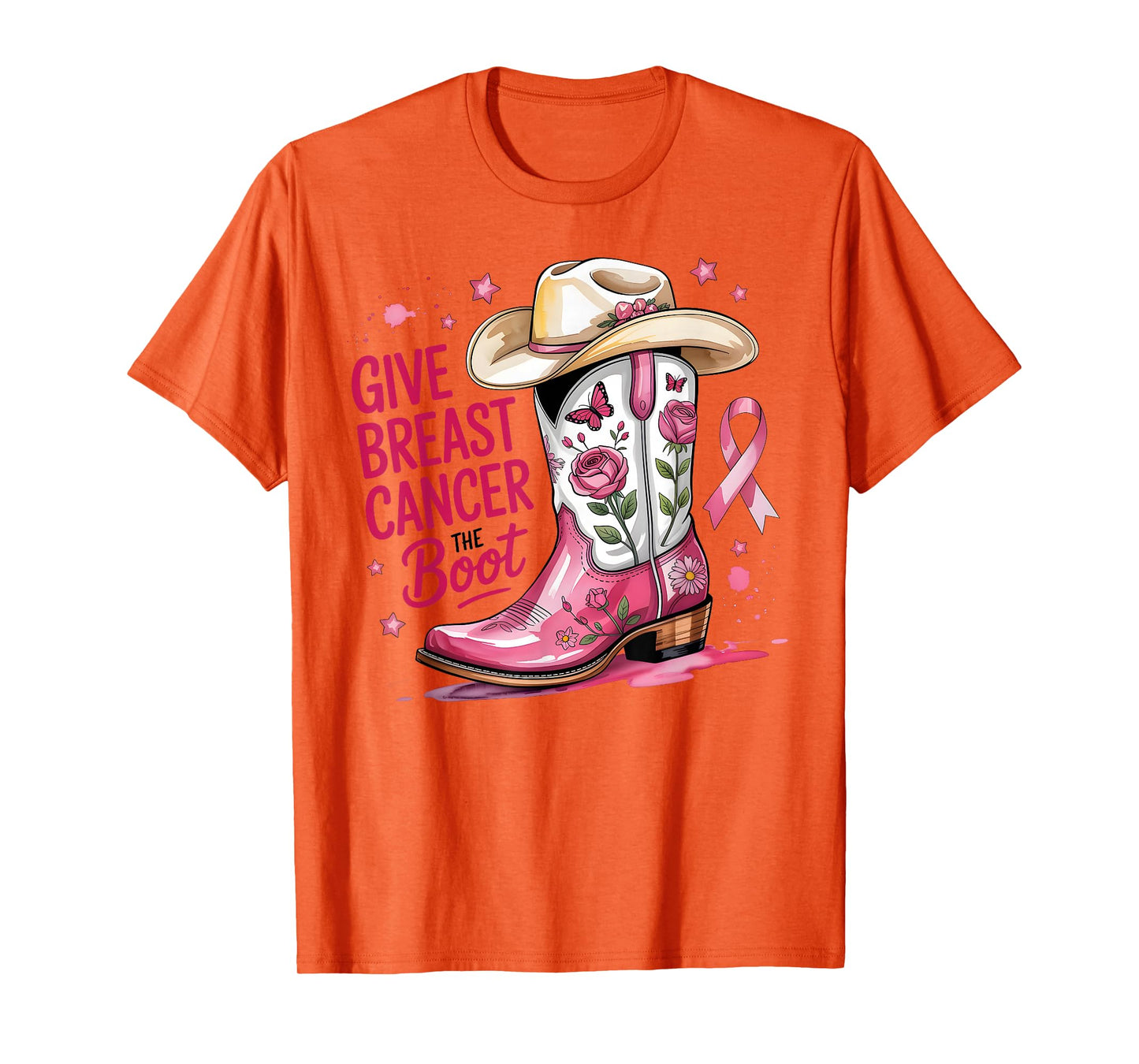 Give Breast Cancer The Boot Breast Cancer Pink Ribbon Women T-Shirt