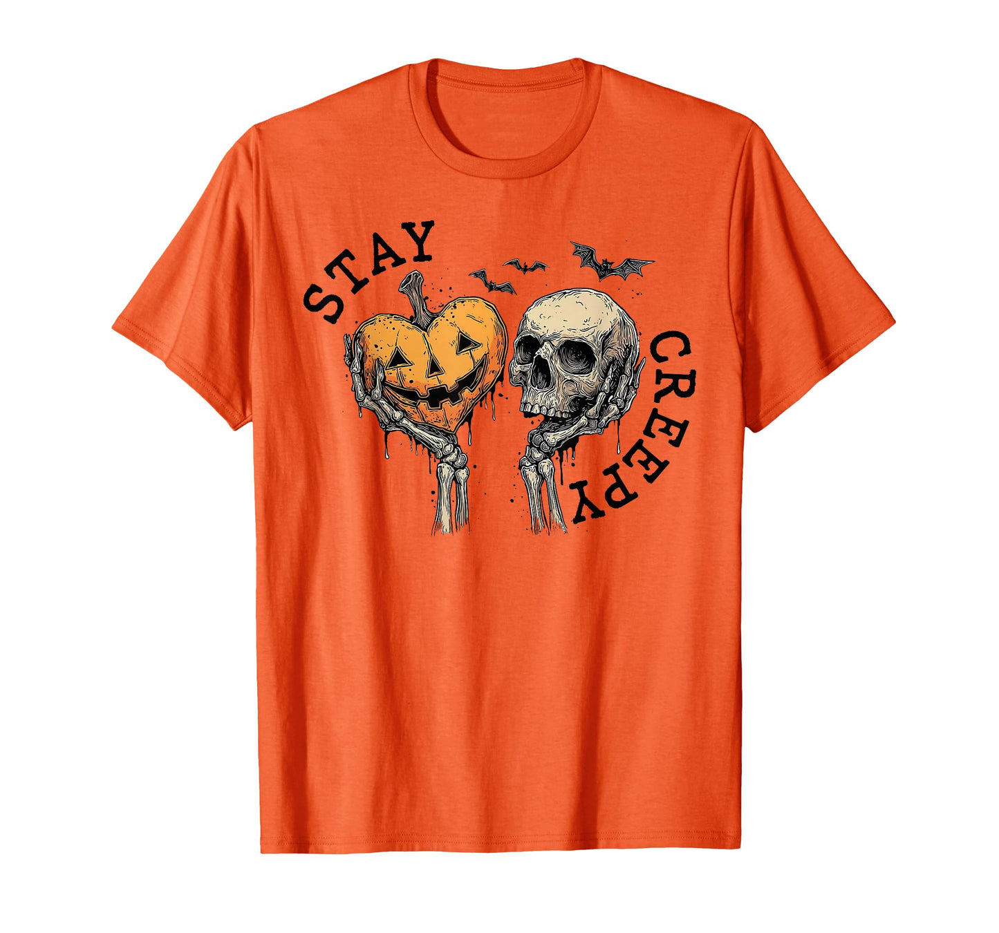 Stay Creepy Dripping Heart Halloween Skeleton Hand Spooky T-Shirt
