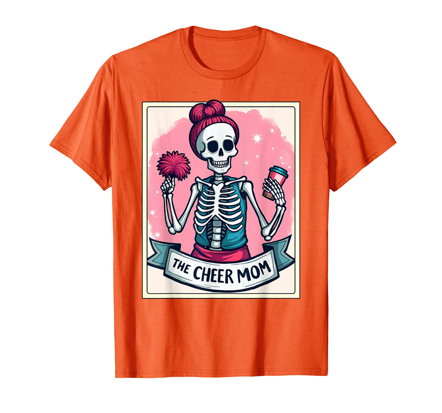 Tarot Card Cheerleader The Cheer Mom Messy Bun Skeleton T-Shirt