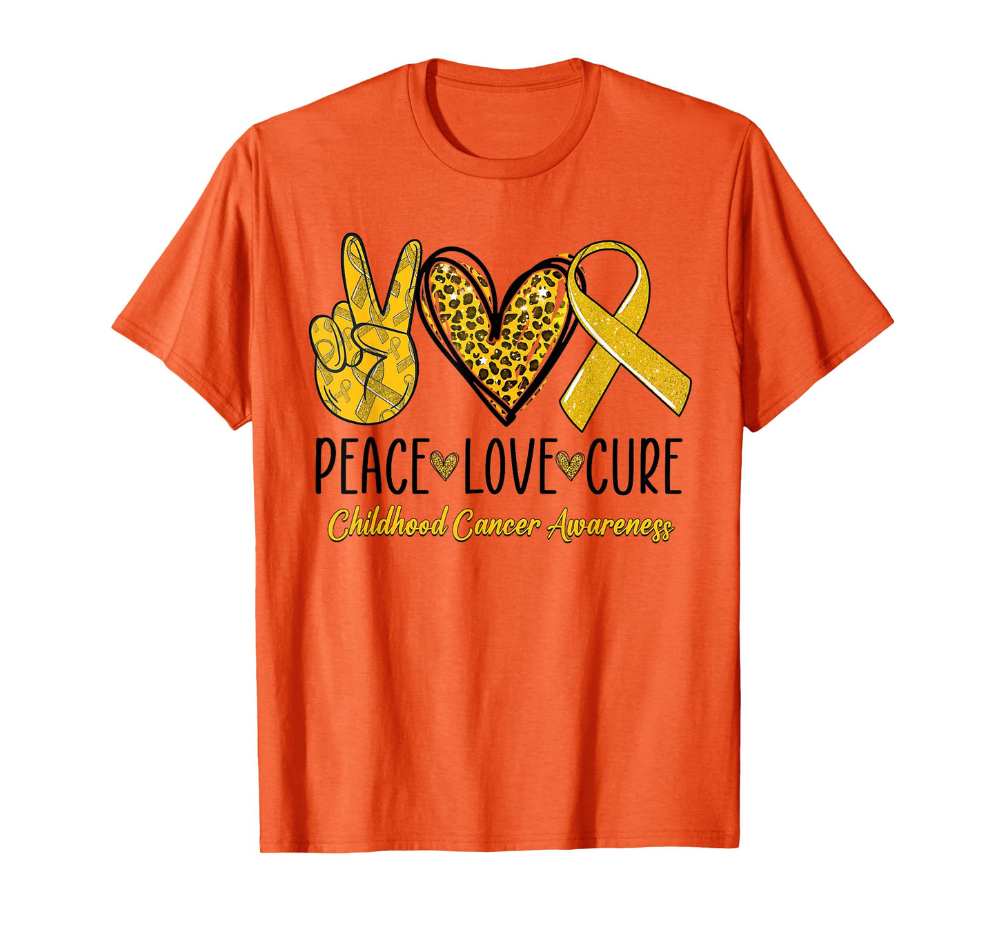 Peace Love Cure Childhood Cancer Awareness Gold Ribbon T-Shirt