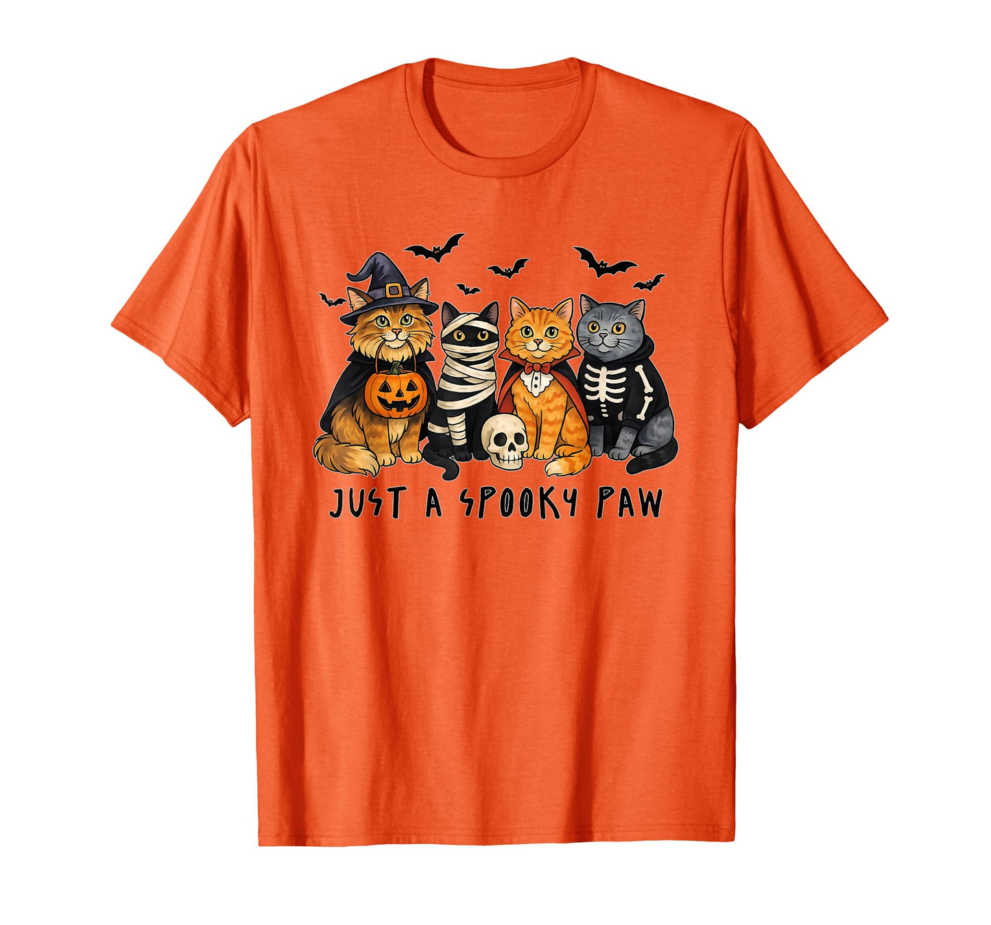 Just a Spooky Paw Halloween Cat Funny Cute Mummy Skeleton T-Shirt