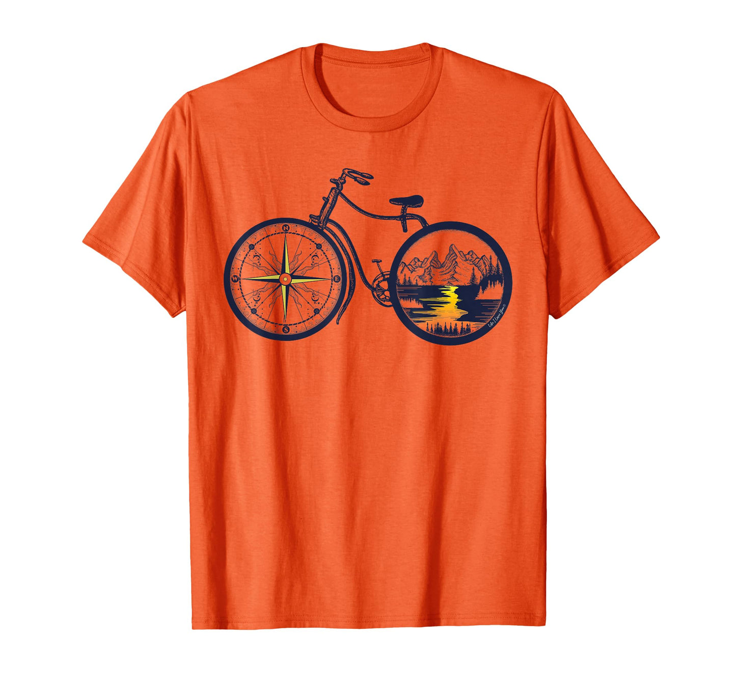 Retro Bicycle with Compass and Mountains - Cycling T-Shirt