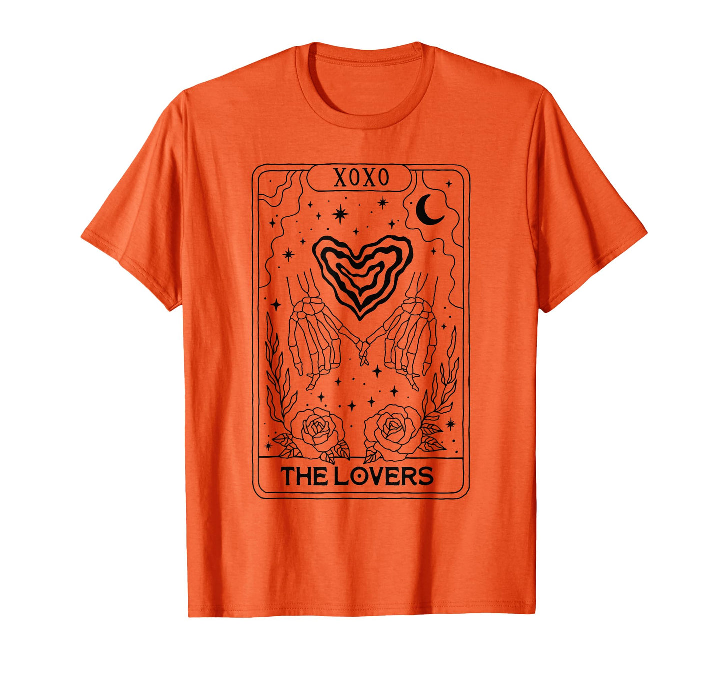 Tarot Card The Lovers Skeleton Hands Roses Gothic Occult T-Shirt