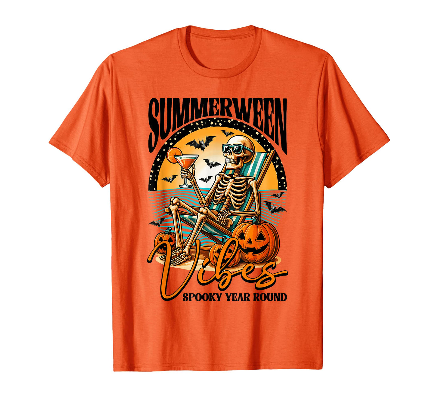 Summerween Vibes Skeleton Halloween Summer Beach Vacation T-Shirt