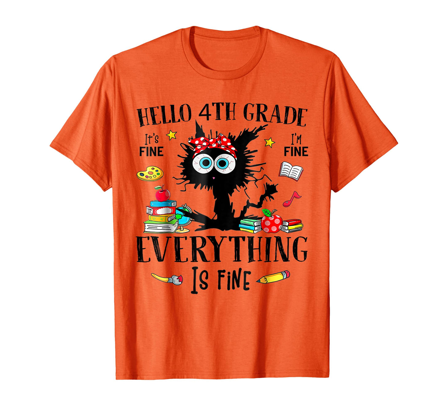 Hello 4th Grade Back To School Teacher & Kids Funny Cat T-Shirt