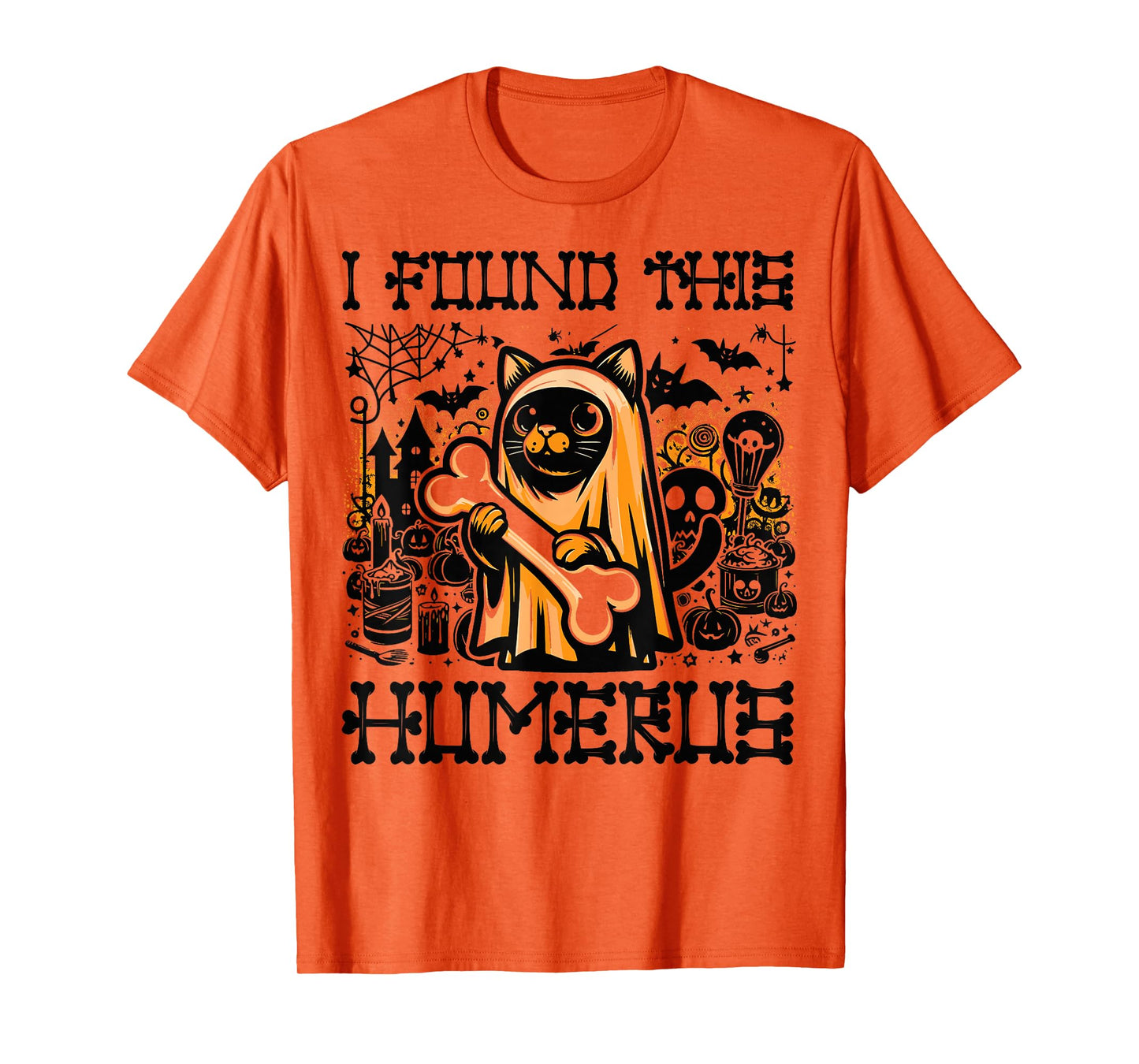I Found This Humerus - Funny Cat Halloween T-Shirt
