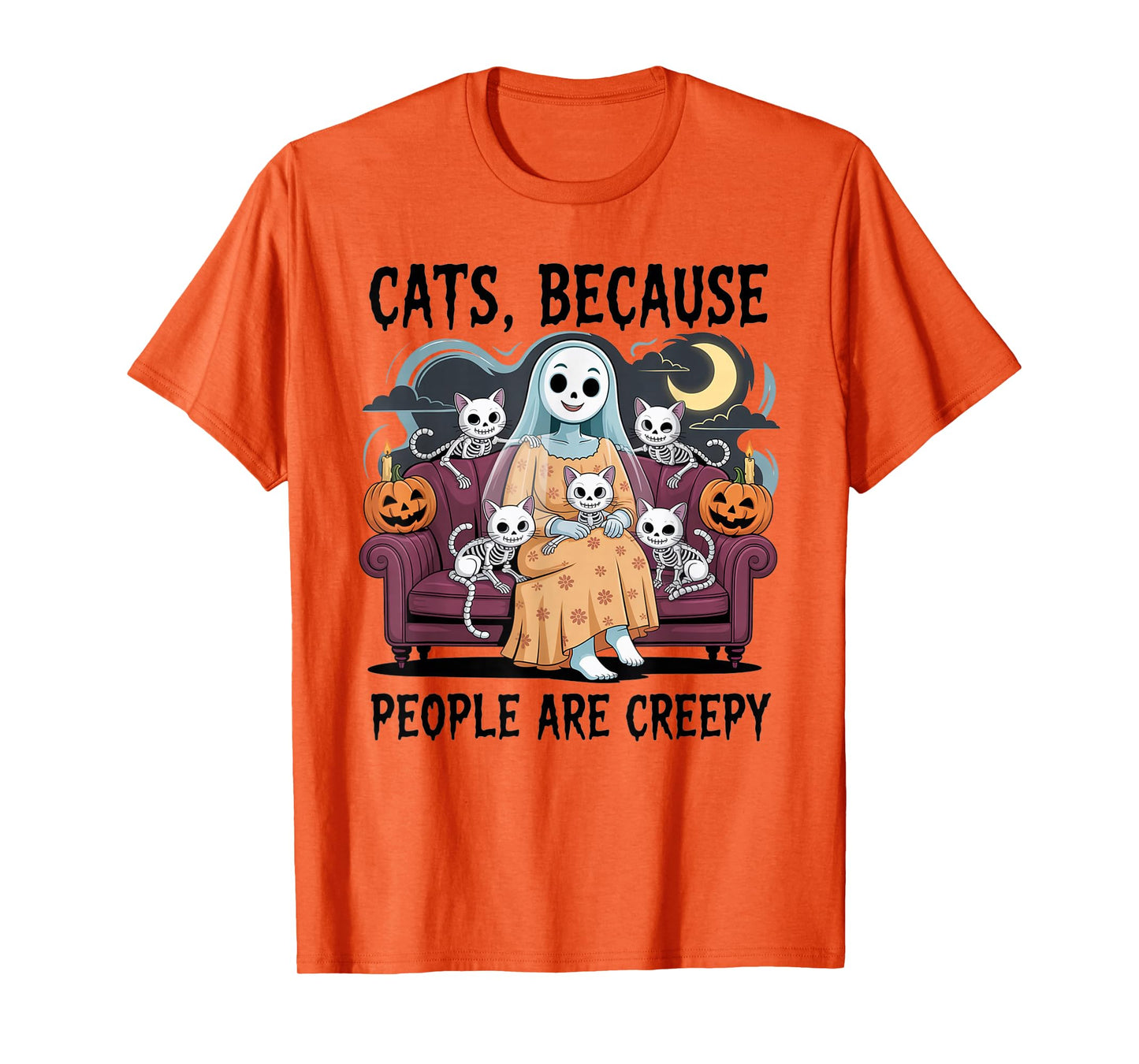 Cats Because People are Creepy Ghost Halloween Cat Mom Kids T-Shirt