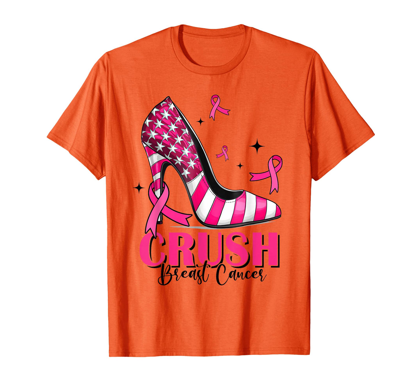 Crush Breast Cancer Awareness Bling Pink Ribbon High Heel T-Shirt