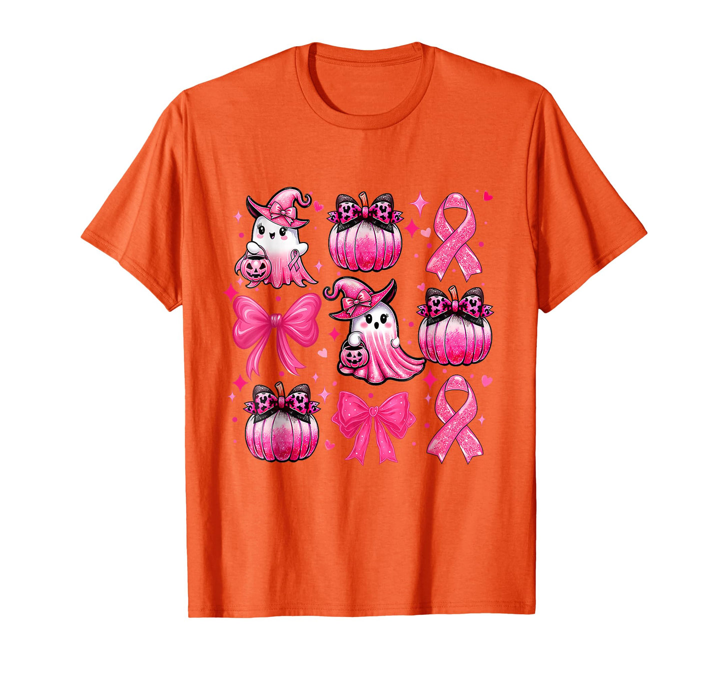 Pink Ghost Coquette Bow Halloween Breast Cancer Awareness T-Shirt