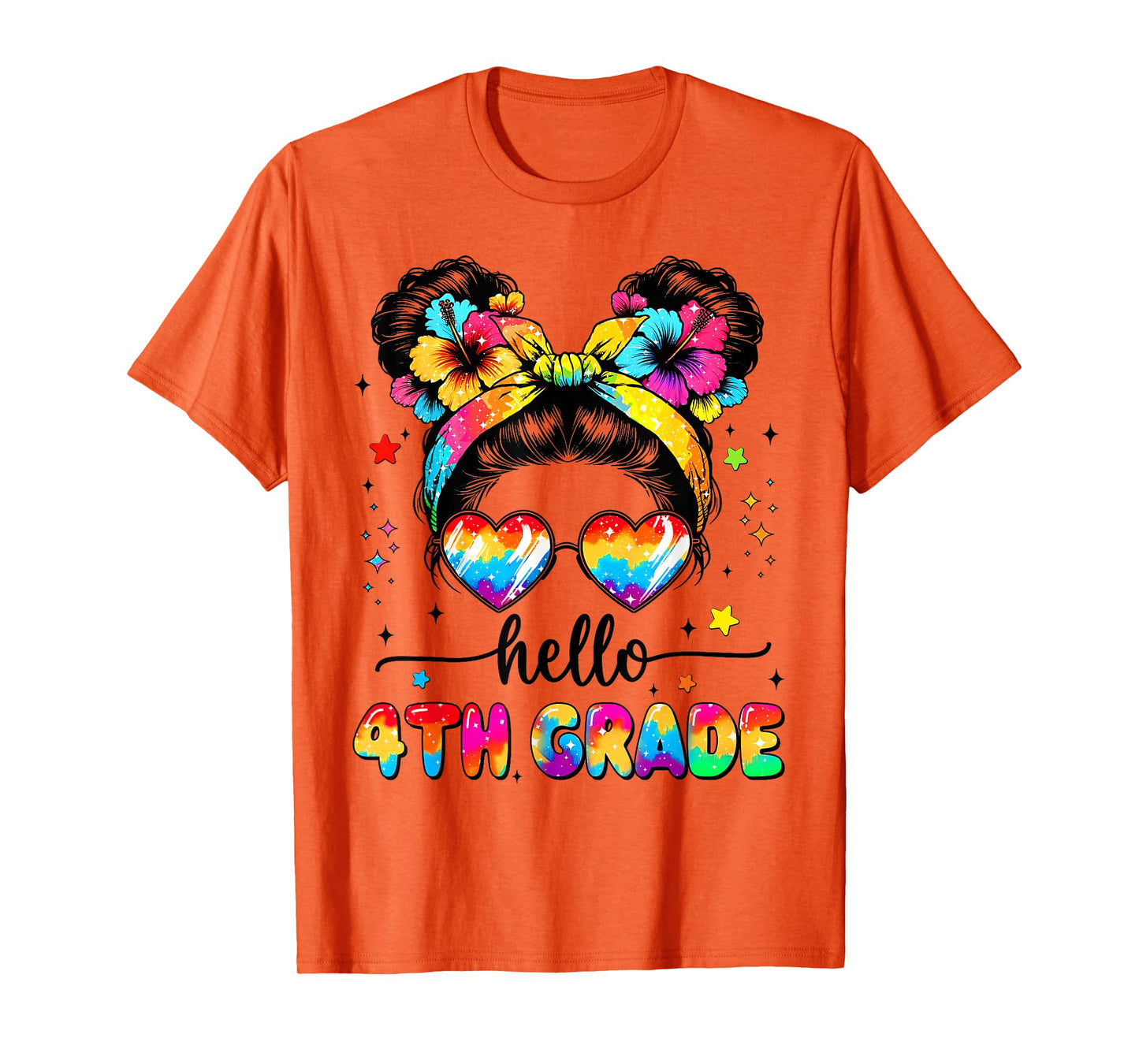 Hello 4th Grade Messy Bun First Day Of School Outfits Girls T-Shirt