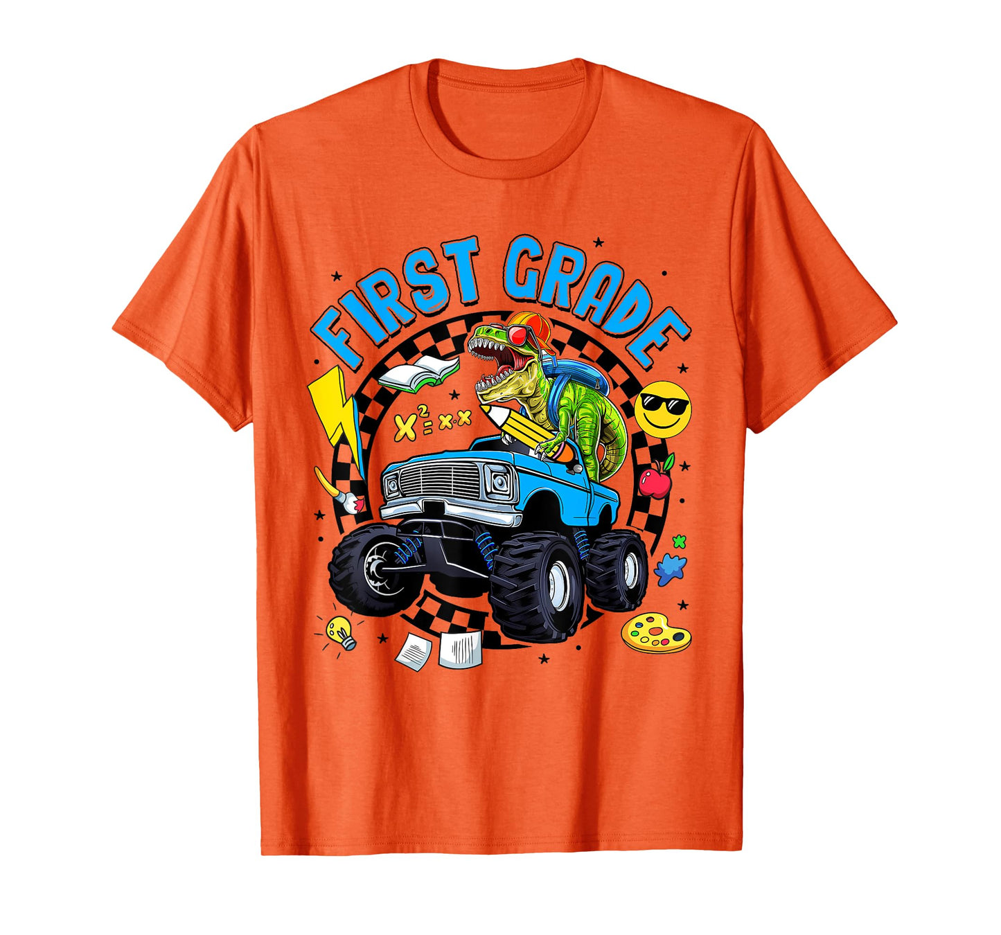 First Grade Dinosaur Dino Truck Back To School Kids Boys T-Shirt