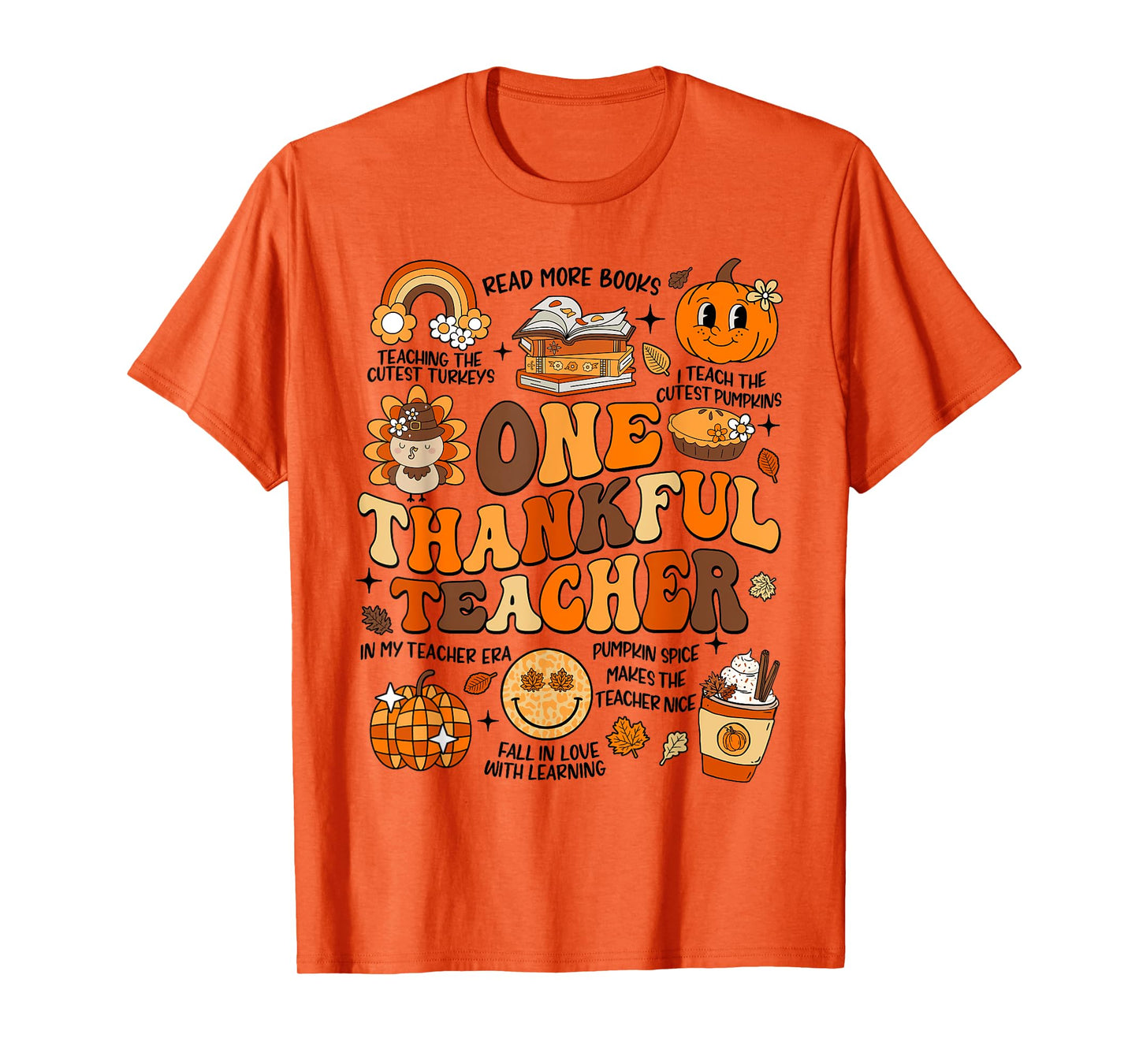 One Thankful Teacher Thanksgiving Retro Groovy Fall Teachers T-Shirt for Men Women Kids