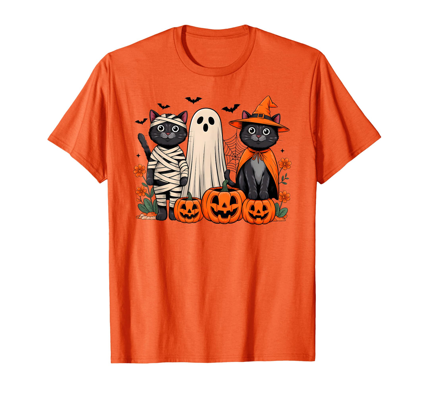 Black Cat Witch Ghost Halloween Costume Cat Lover Men Women T-Shirt