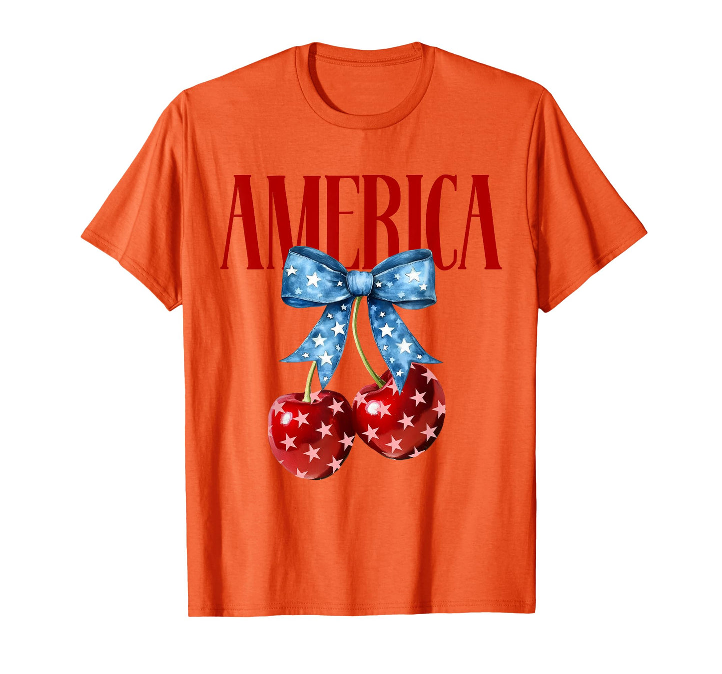 Cute America Cherries Coquette Bow Retro Cherry 4th Of July T-Shirt