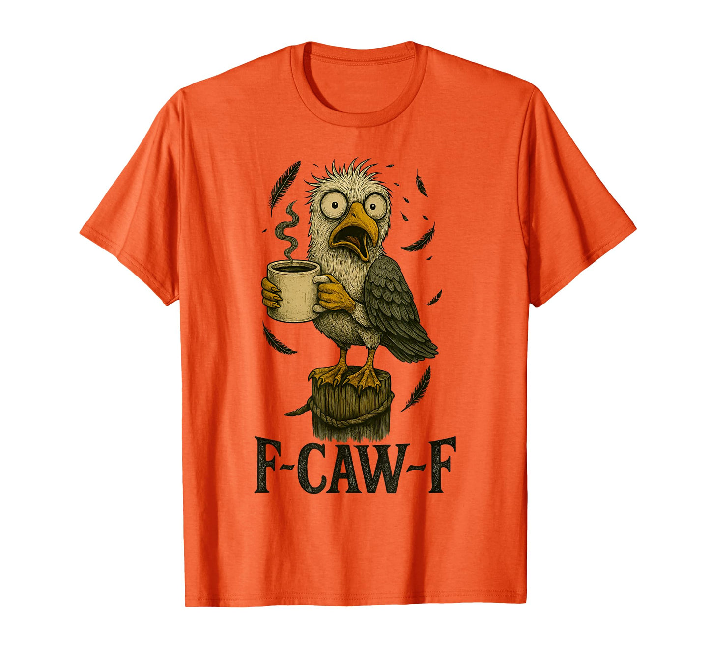 FCawF Vintage Seagull - Funny Tired Bird Drinking Coffee T-Shirt
