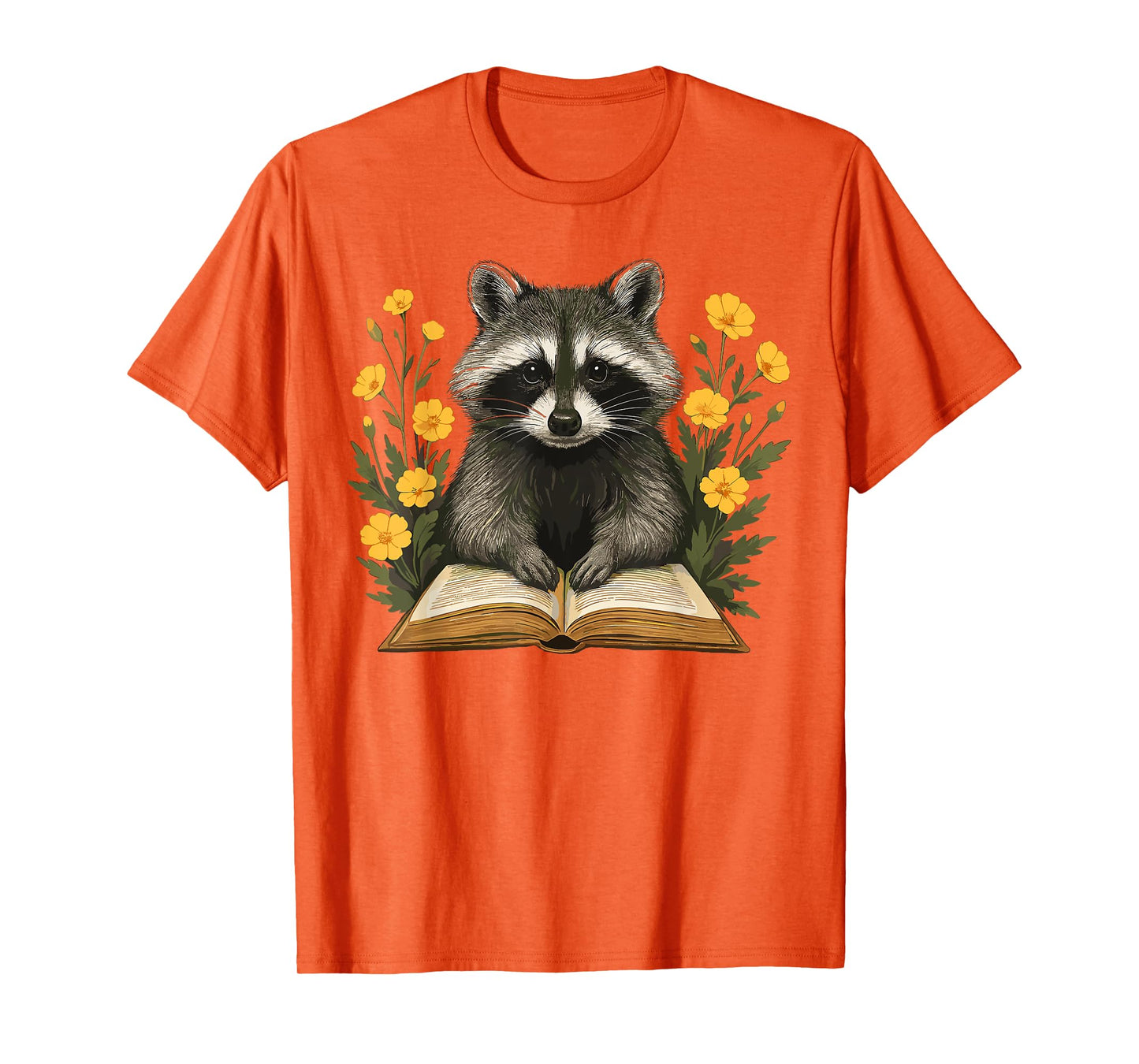 Cute Raccoon Reading Book Floral Nature Lover T-Shirt
