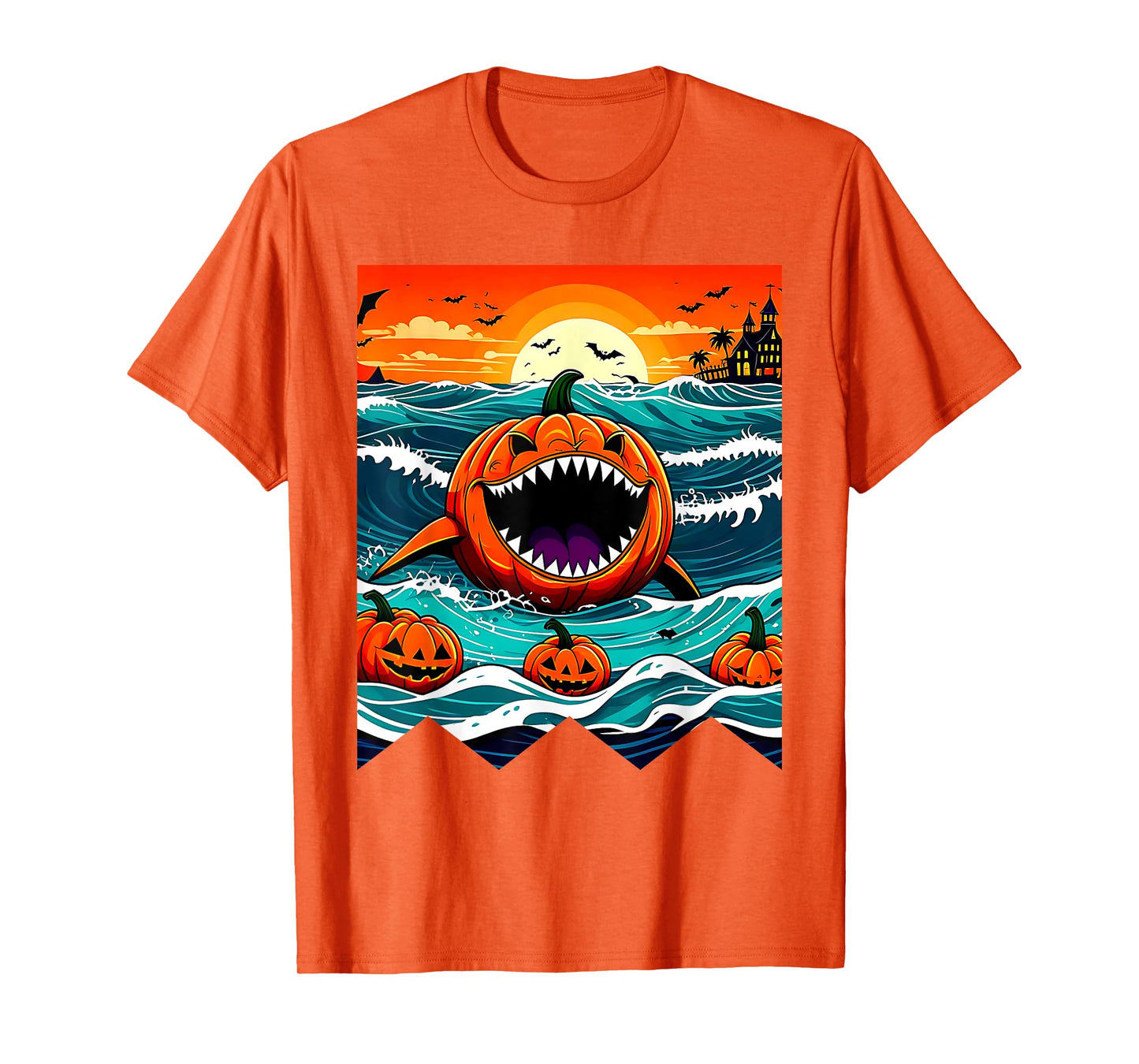 Halloween Pumpkin Shark Funny Summerween Spooky Summer Kids T-Shirt