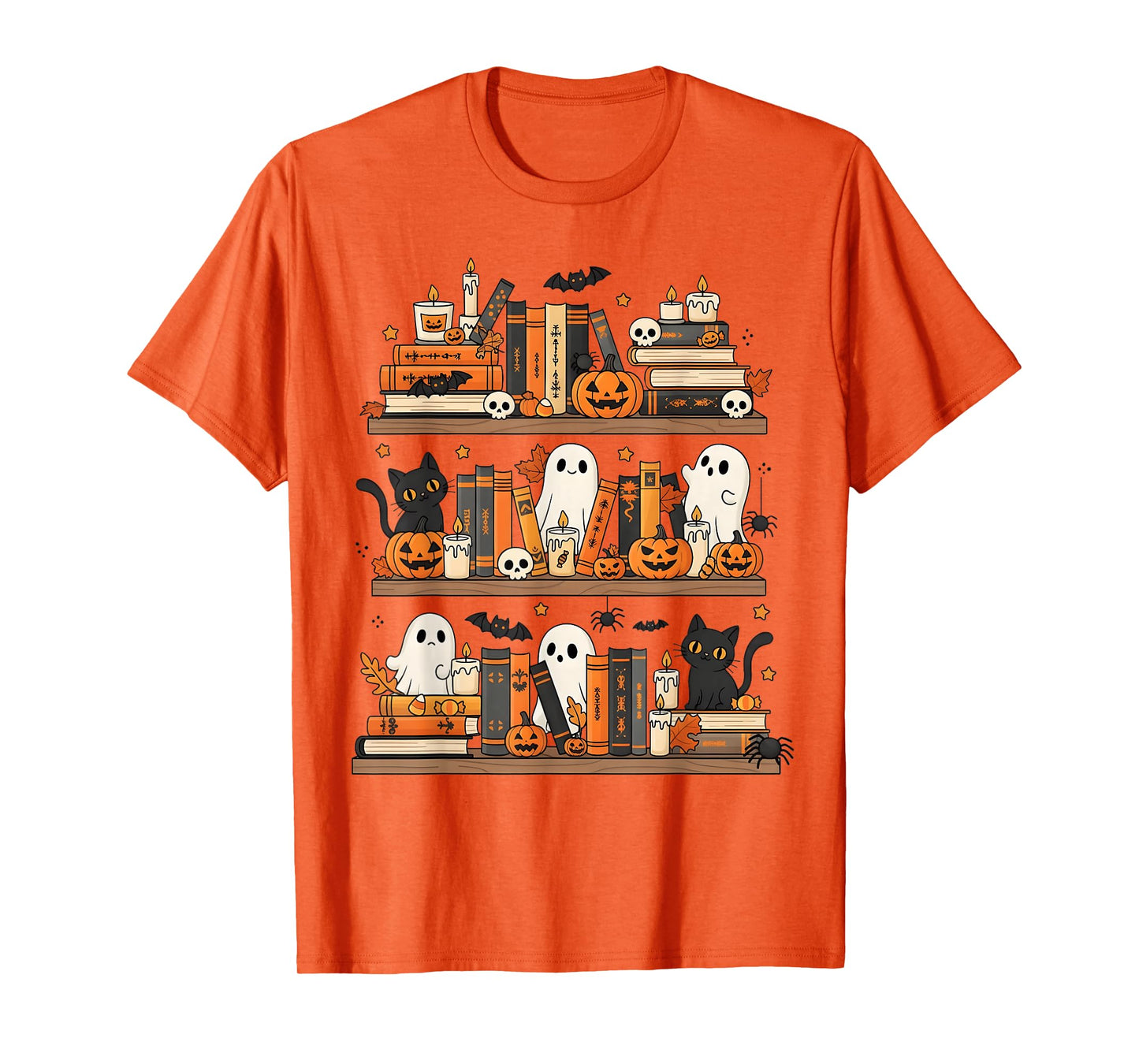 Ghost Library Reading Books Halloween Men Women Kids T-Shirt