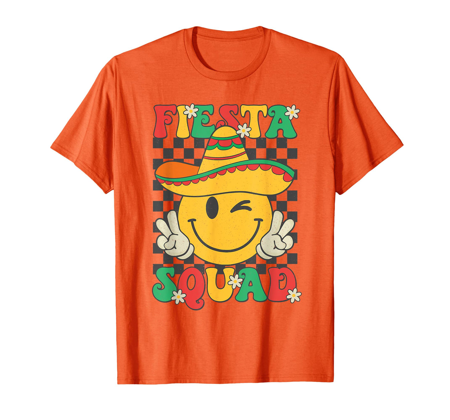 Fiesta Squad Cinco de Mayo Smile Checkered Mexican Girl Kids T-Shirt