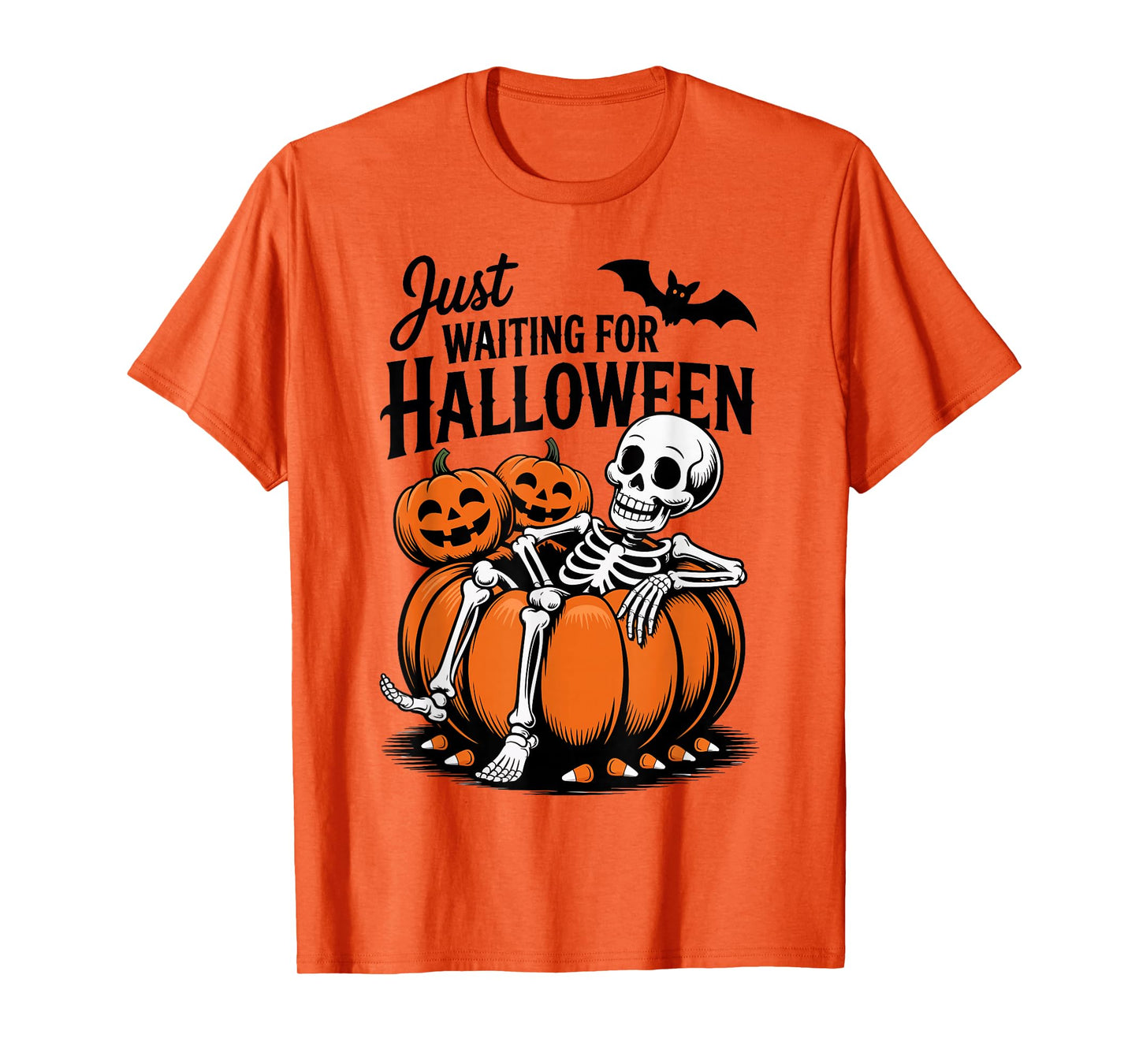 Just Waiting for Halloween Skeleton Spooky Summerween T-Shirt