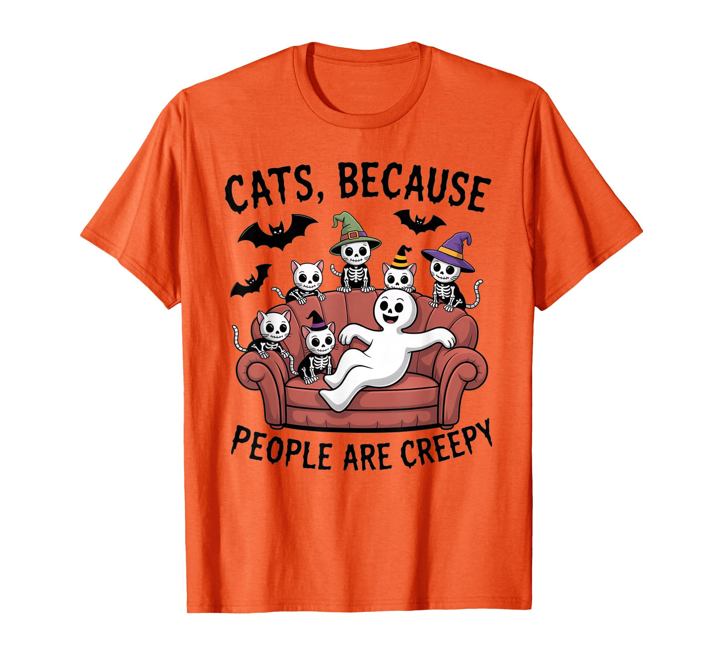 Cats Because People are Creepy Ghost Halloween Cat Mom Kids T-Shirt