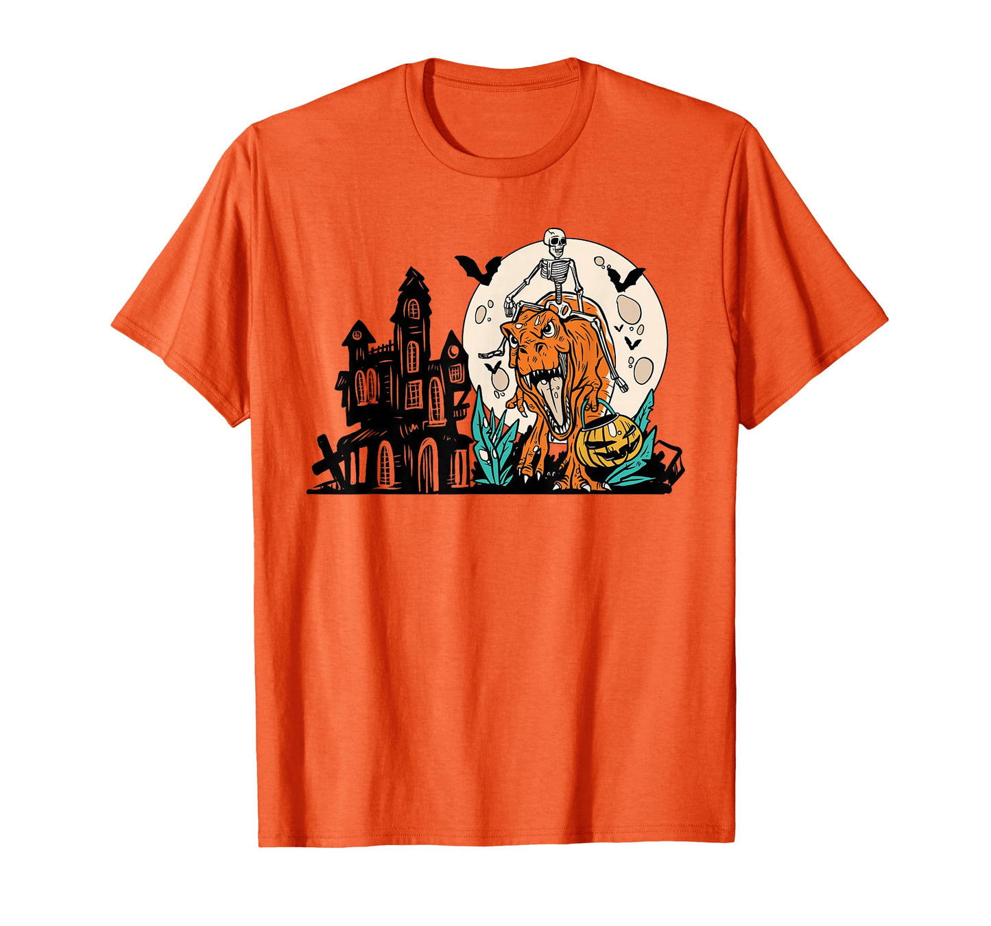 Skeleton Riding Dinosaur T Rex Halloween Funny Pumpkin Boys T-Shirt