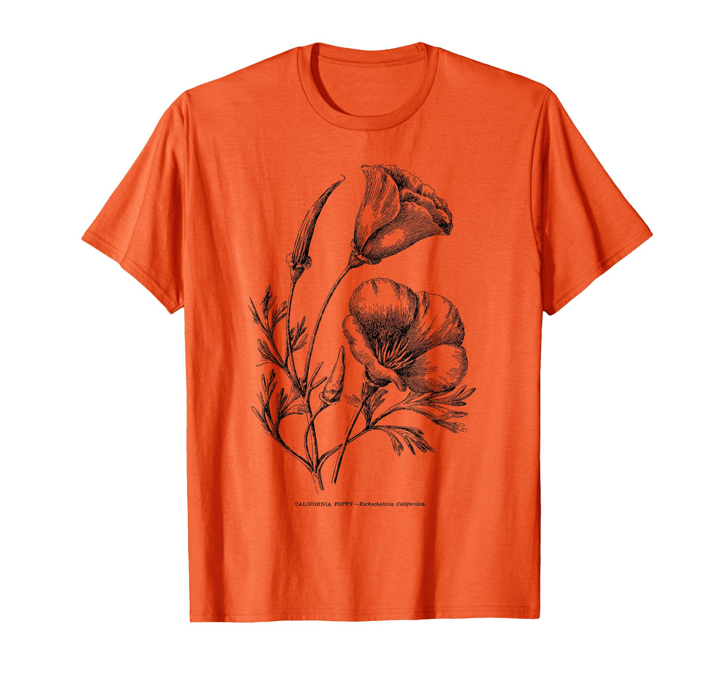 Californian Poppy Botanical Illustration Flower California T-Shirt