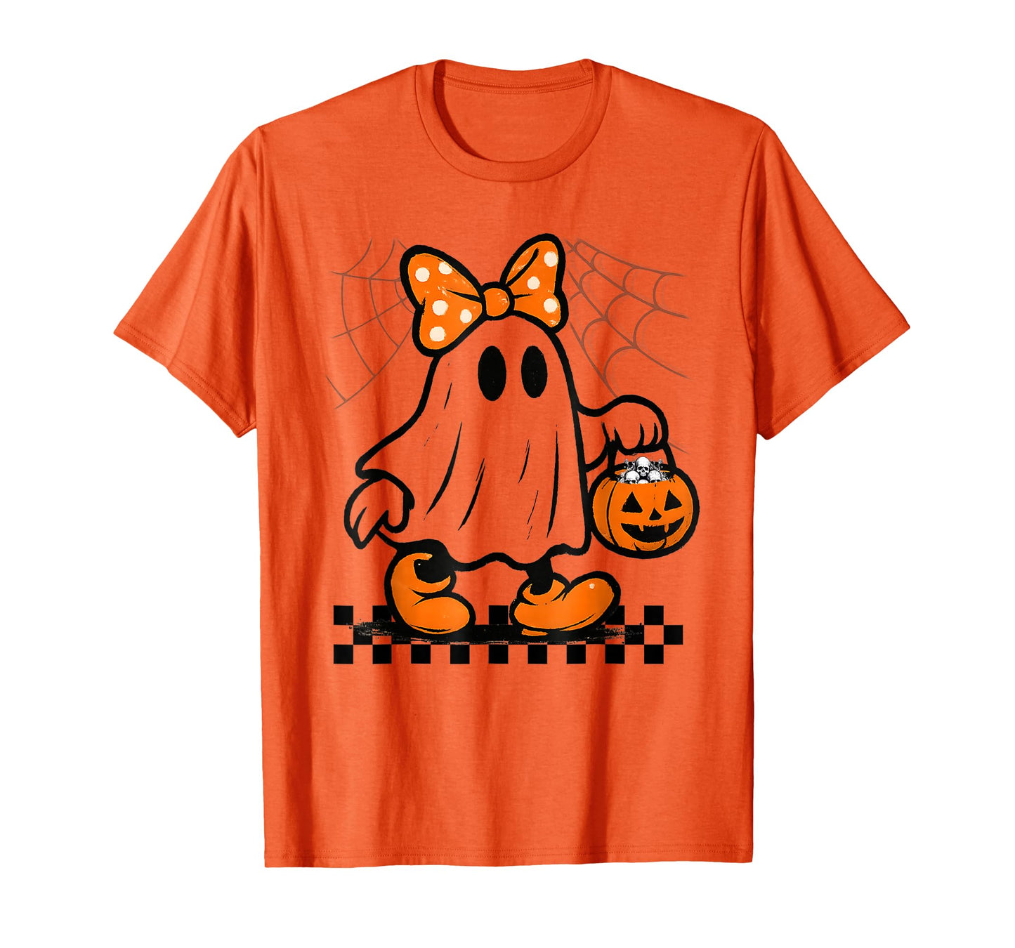 Spooky Season Retro Ghost Holding Pumpkin Halloween T-Shirt
