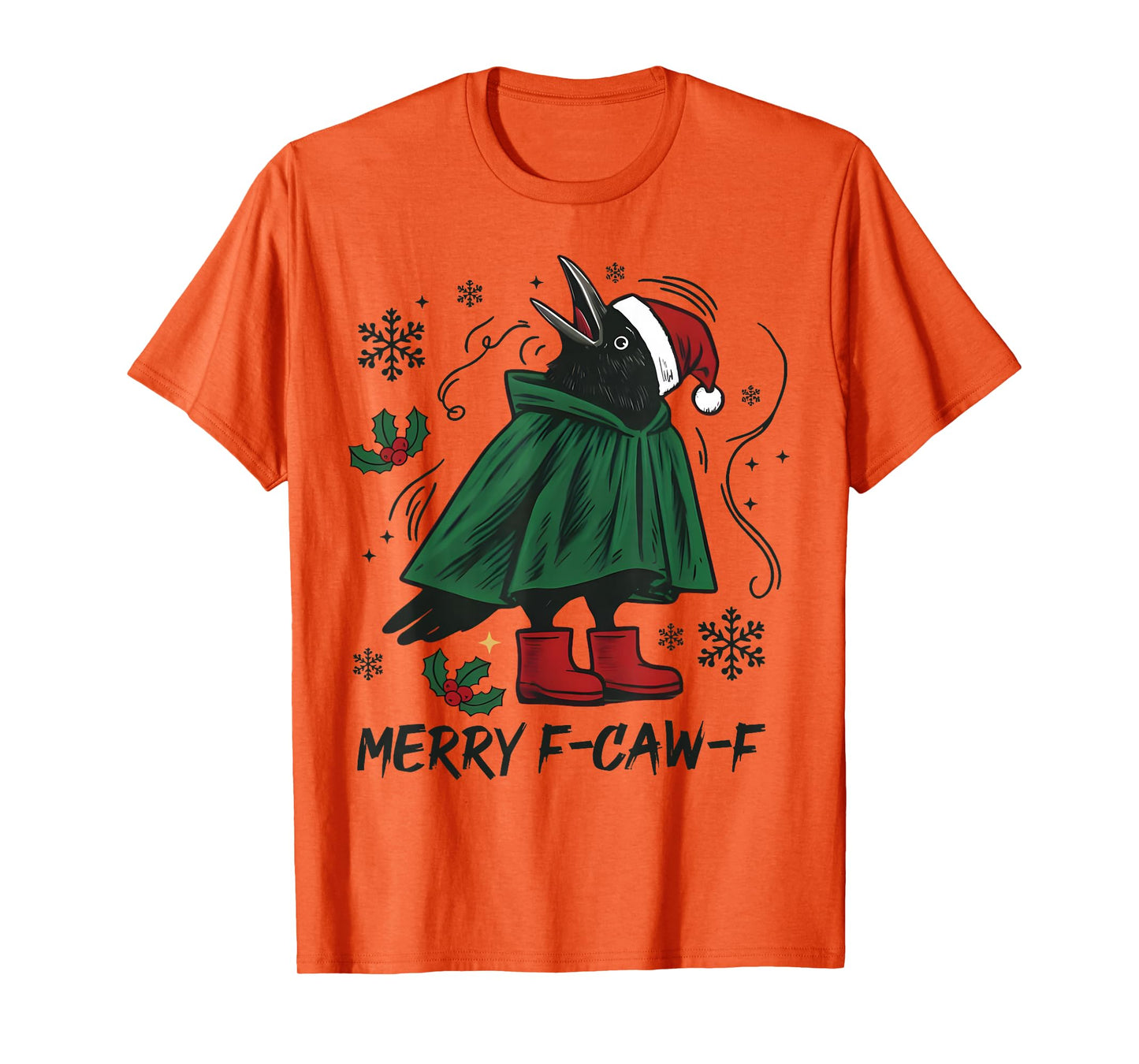 Funny Crow Lights Santa Christmas Merry F-Caw-F Christmas T-Shirt