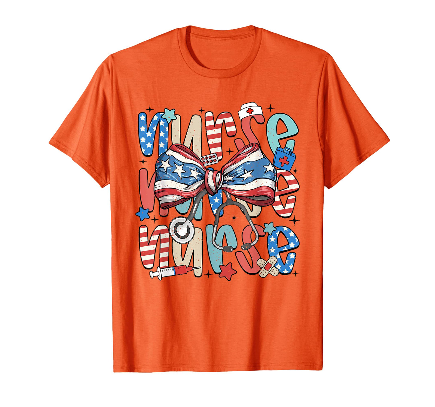 4th Of July Nurse American Flag Fourth Of July Coquette Bow T-Shirt