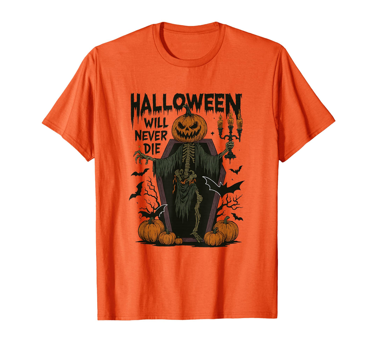 Spooky Pumpkin Head Skeleton Halloween Costume Art T-Shirt