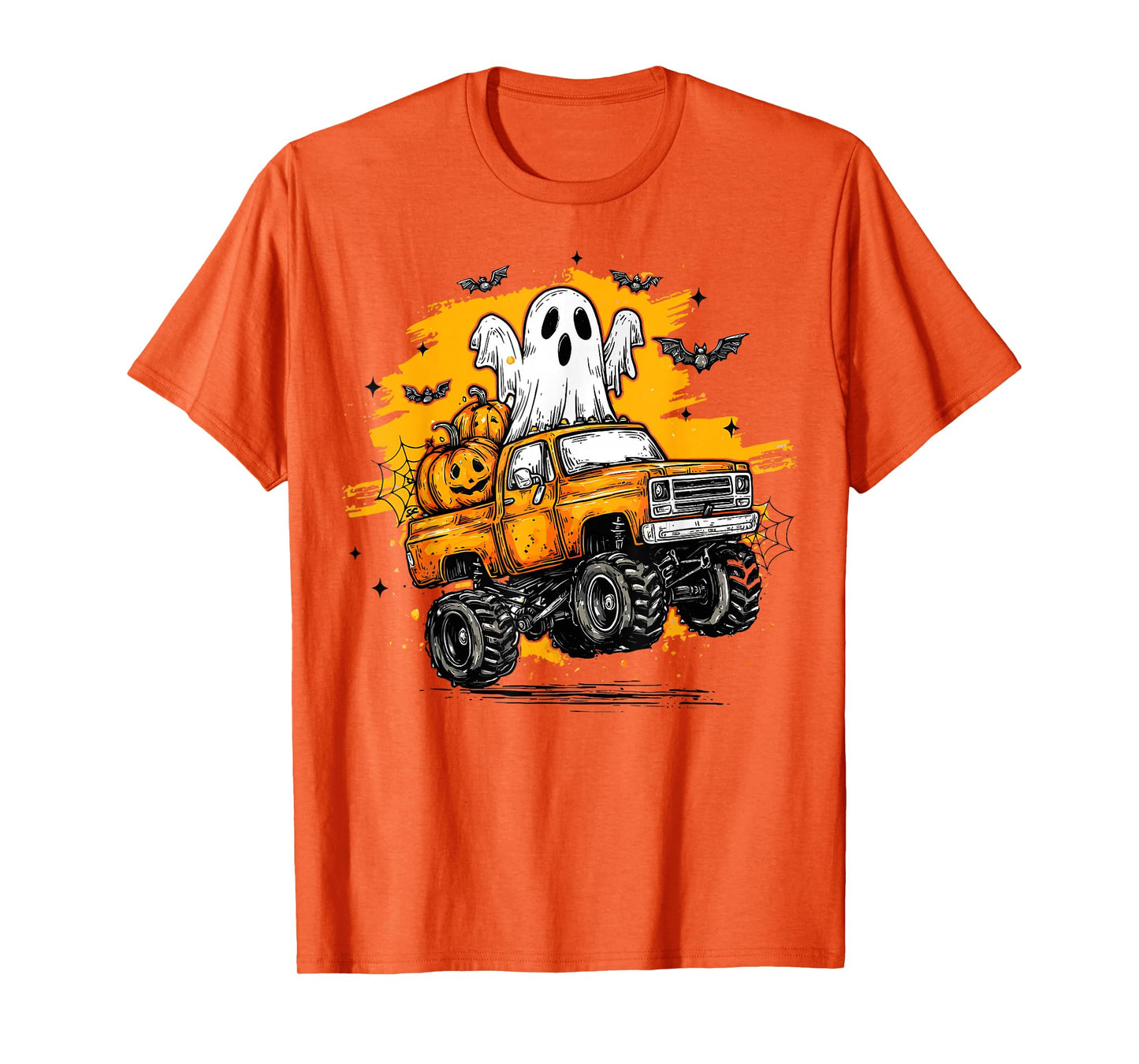 Monster Truck Ghost Pumpkin Halloween Costume Toddler Boys T-Shirt