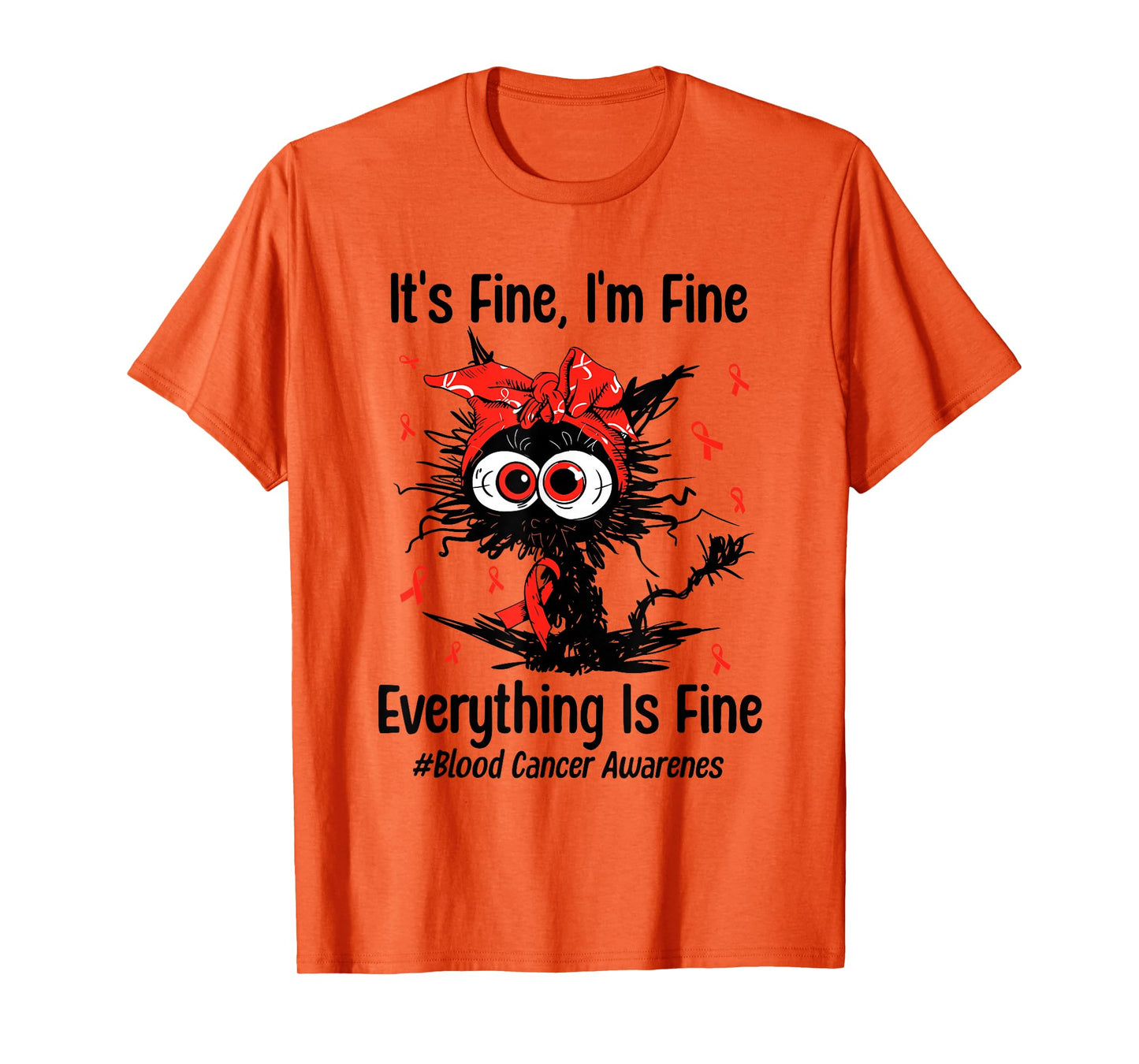 Motivational Blood Cancer Awareness Cat Ribbon Red Support T-Shirt