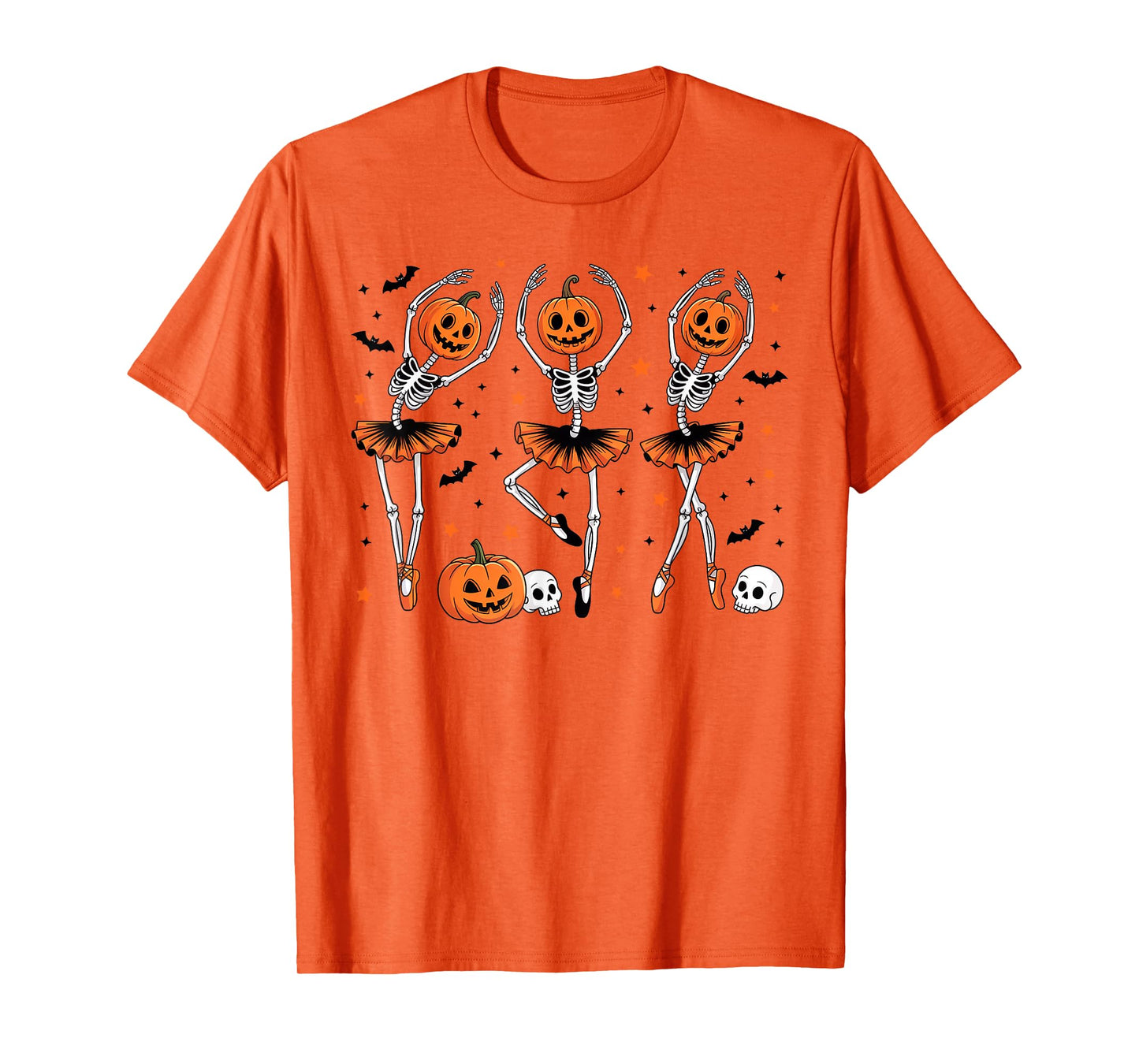 Girls Halloween Ballet Skeleton Pumpkin Girls Skeleton Women T-Shirt
