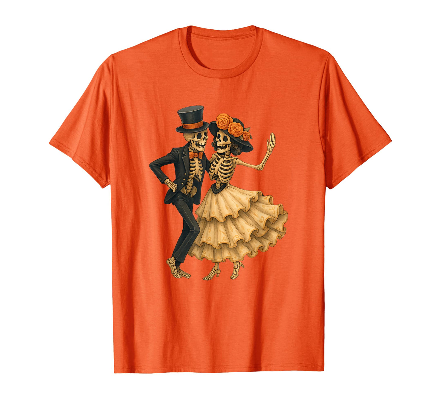 Vintage Floral Dancing Skeleton Day of The Dead Sugar Skull T-Shirt