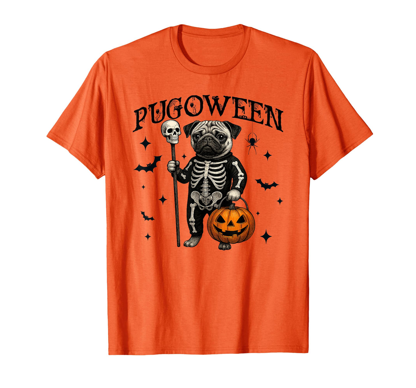 Funny Halloween Pug Skeleton Spooky Season Pumpkin Pug Lover T-Shirt