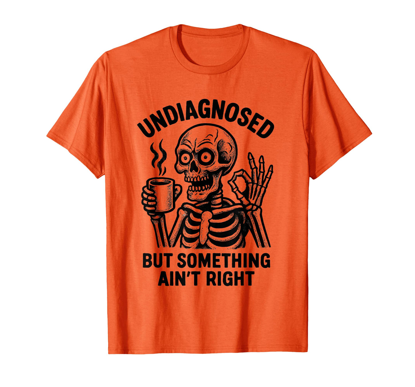 Comical Skeleton with Coffee Vintage Illustration T-Shirt