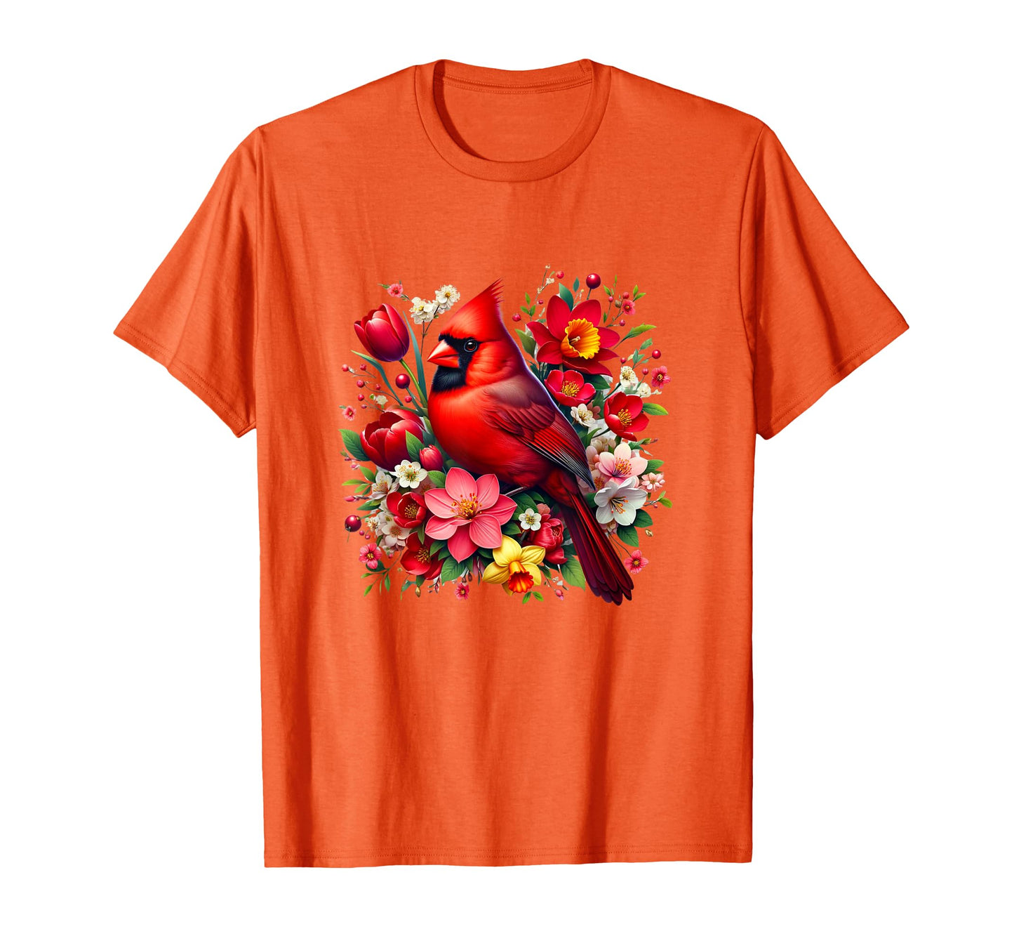 Red Cardinal Bird Spring Flowers T-Shirt