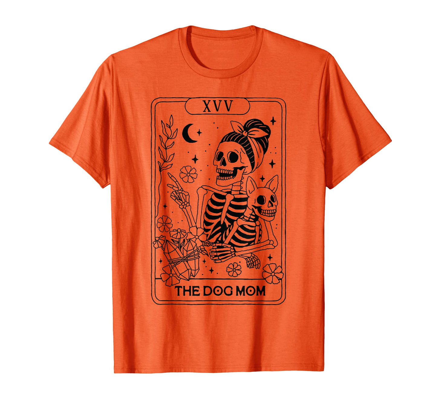 Dog Mom Skeleton Tarot Card Halloween Line Drawing Dog Mama T-Shirt