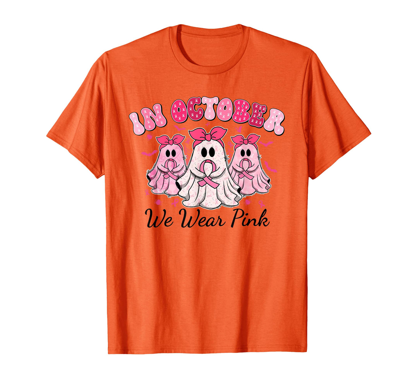 Cute Spooky In October We Wear Pink Breast Cancer Awareness T-Shirt
