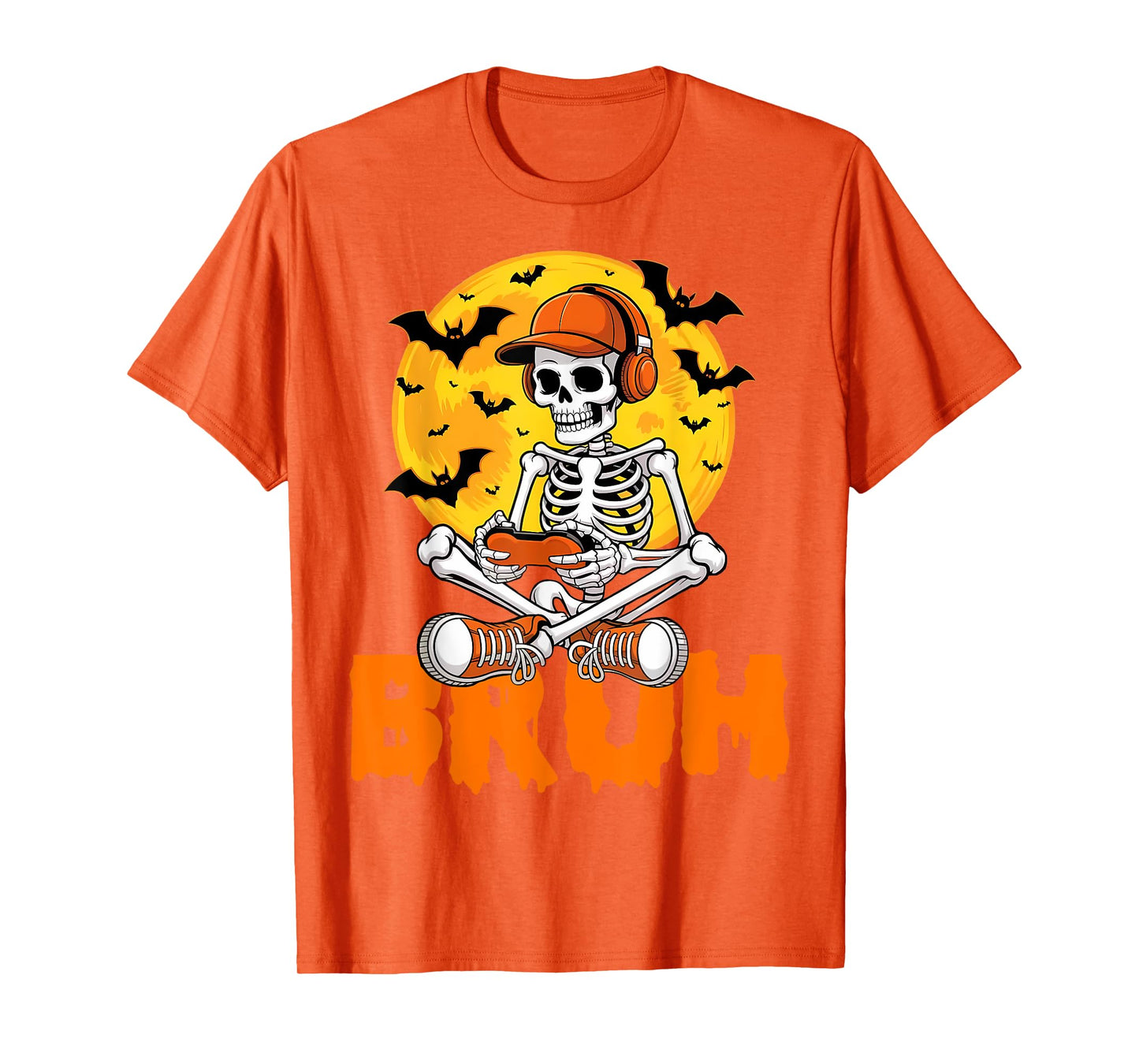 Bruh Halloween Boys Kids Gamer Mens Skeleton Video Gaming T-Shirt