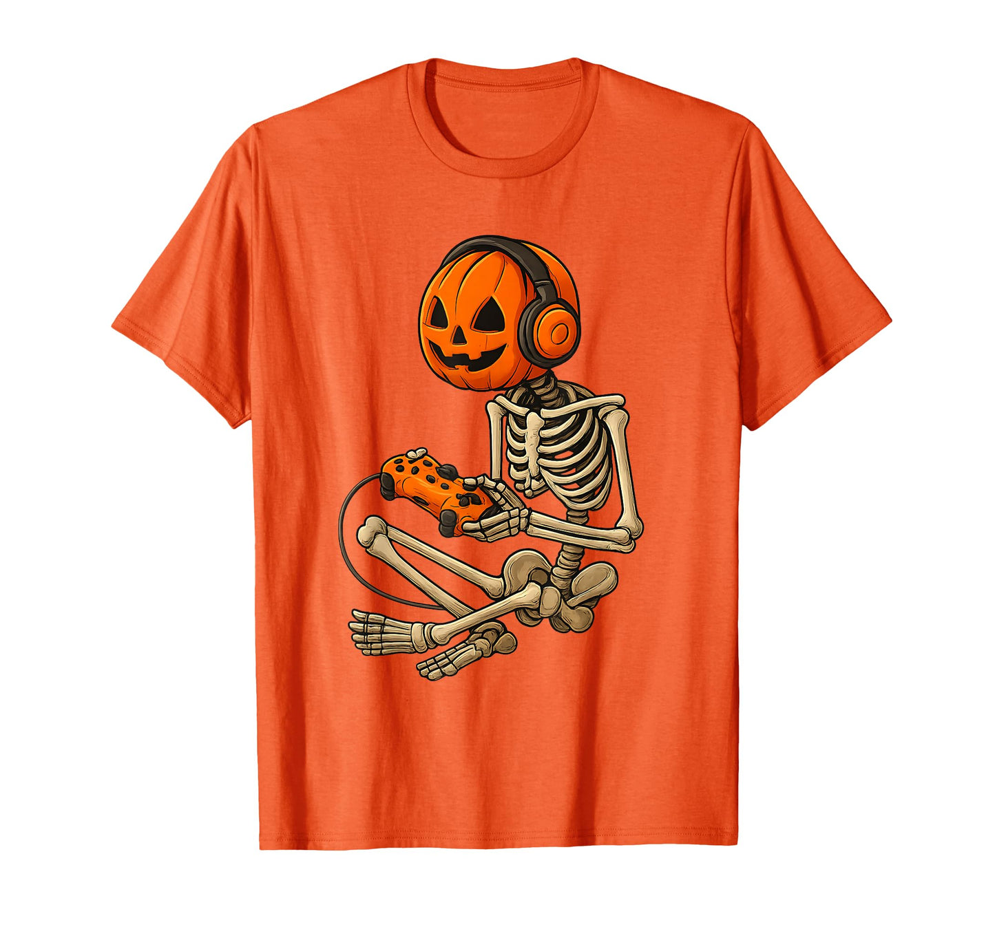 Halloween Skeleton Gamer Pumpkin Video Game Spooky Season T-Shirt