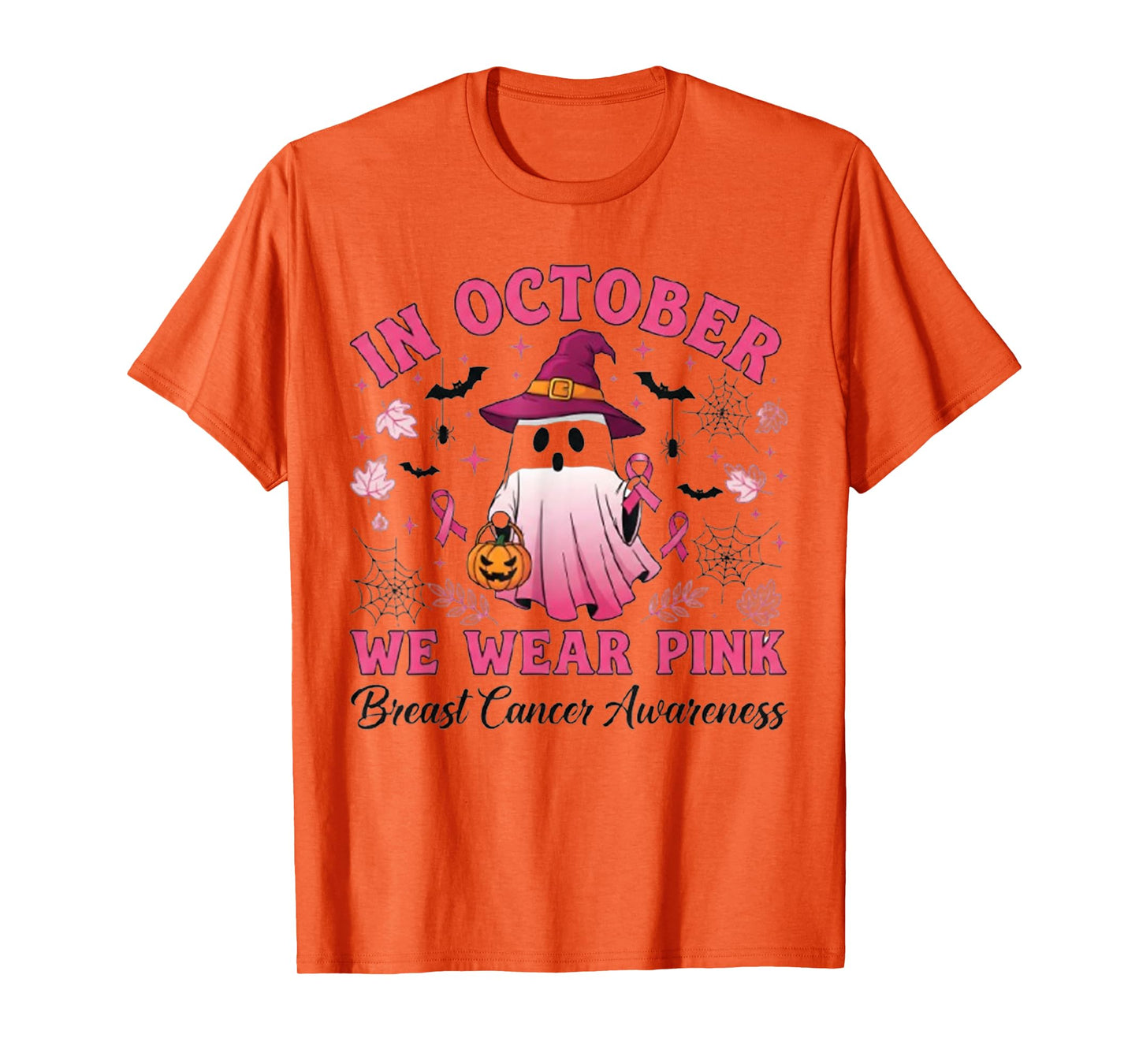 In October We Wear Pink Ghost Witch Breast Cancer Awareness T-Shirt
